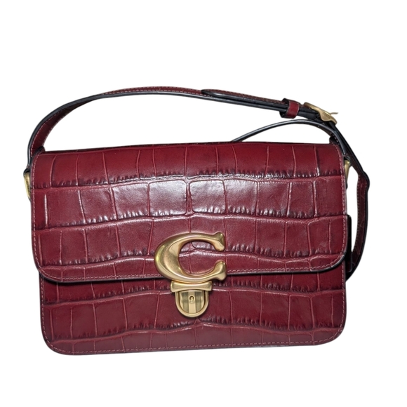 Coach Handbags - Coach Burgundy Croc-Embossed Leather Bag